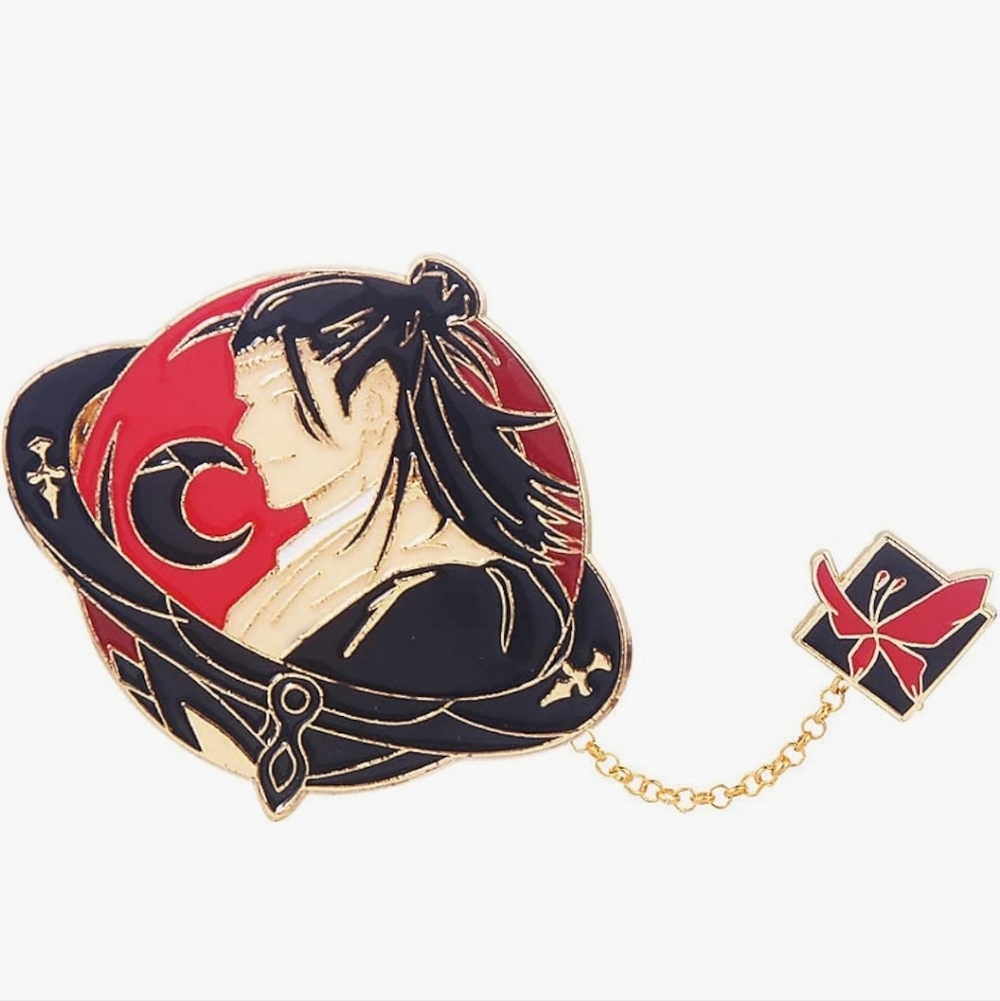 Black and Red Enamel Character Chain Pin Brooch Jiu-Jitsu Kaizen